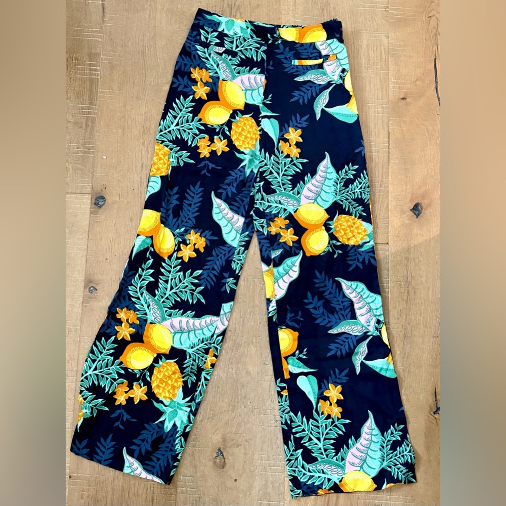 Maeve Wide Leg Pants - Navy with Yellow and Green Floral